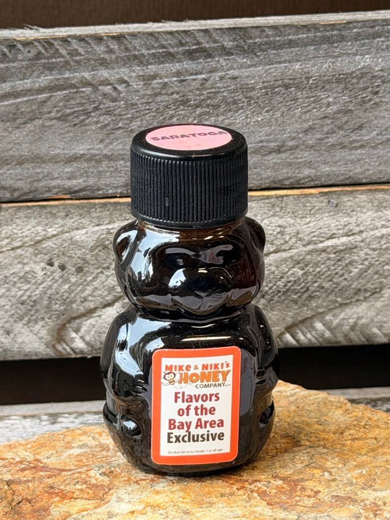 Carneros Wildflower Honey 2oz Bear – closeup Bay Area Exclusive label – Napa Carneros region honey