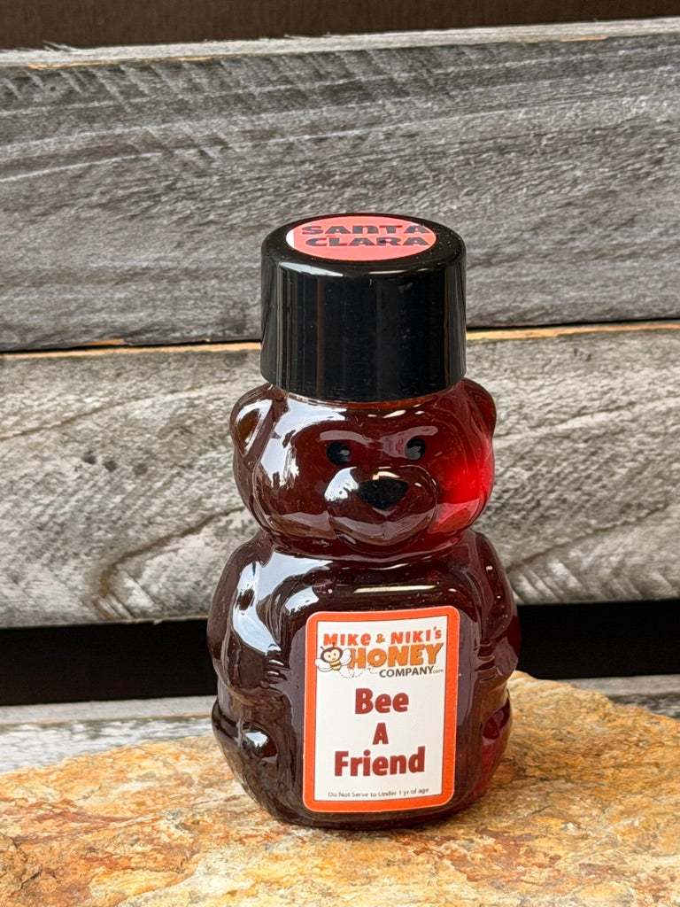 Santa Clara Wildflower Honey 2oz Bear – Bee A Friend personality – local Santa Clara Valley honey