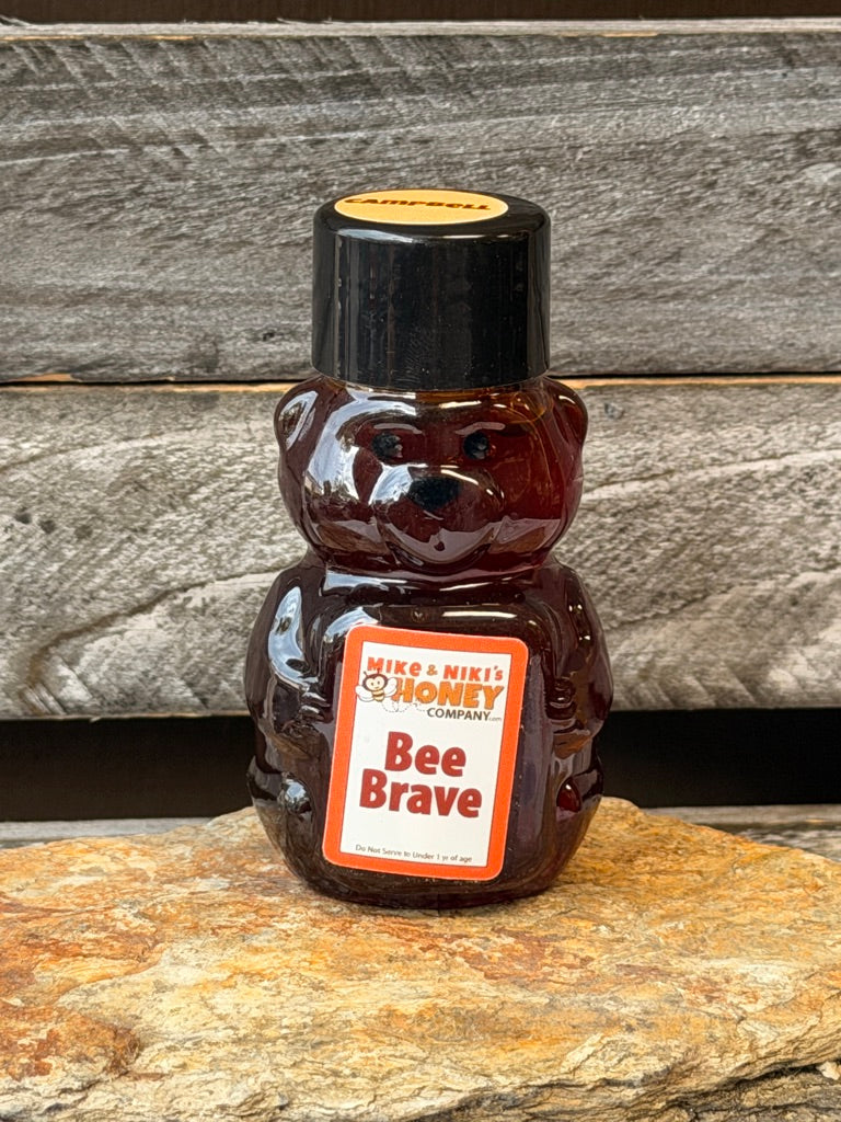 Campbell Wildflower Honey 2oz Bear – Bee Brave personality – last farm in Campbell local honey