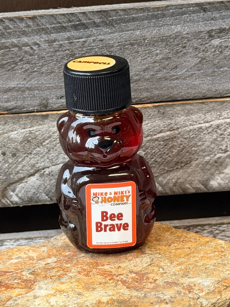 Campbell Wildflower Honey 2oz Bear – Bee Brave styled product photo – artisan Campbell honey