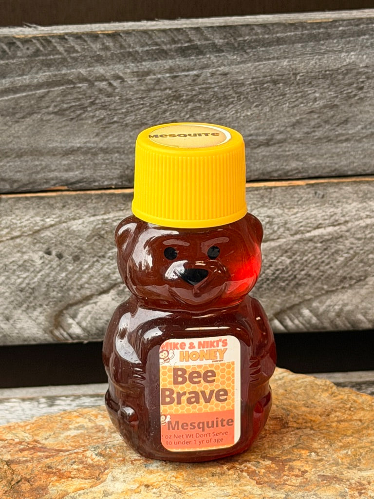 Mesquite Honey 2oz Bear – Bee Brave personality yellow cap – desert mesquite blossom honey