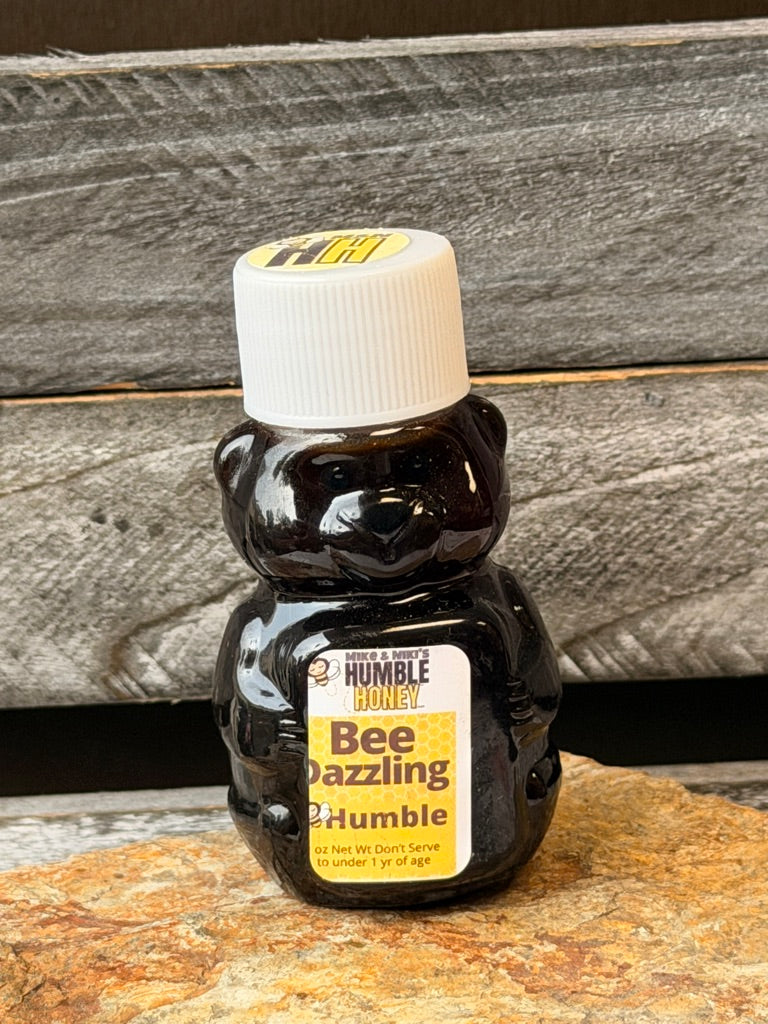 Humble Honey 2oz Bear – Bee Dazzling personality white cap – artisan blend honey