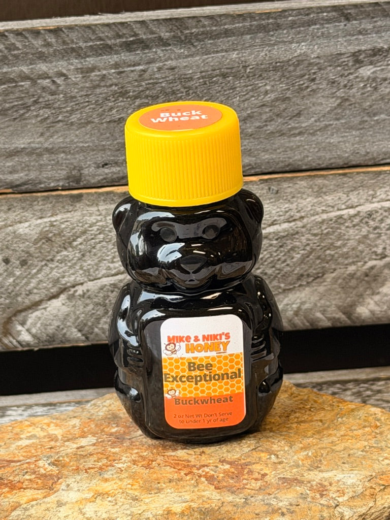 Buckwheat Honey 2oz Bear – Bee Exceptional personality yellow cap – dark rich buckwheat honey