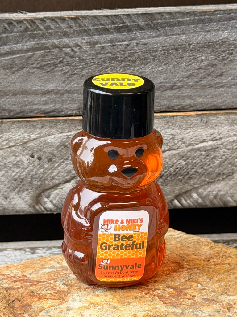 Sunnyvale Wildflower Honey 2oz Bear – Bee Grateful personality – Sunnyvale Silicon Valley honey