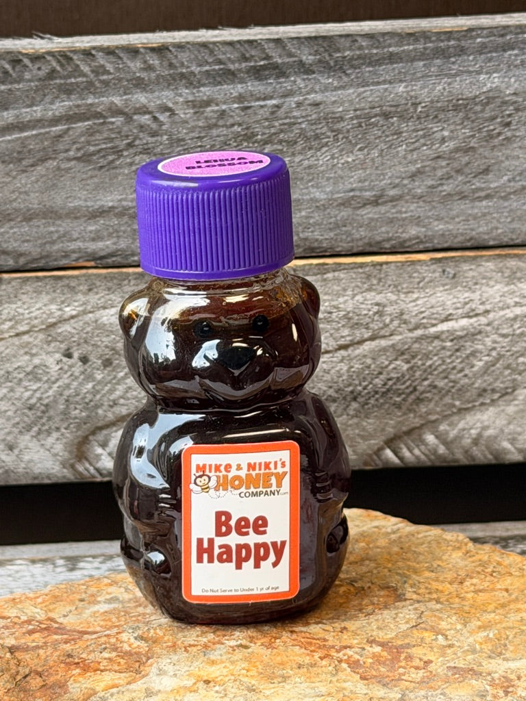 2oz Honey Bear – Bee Happy personality purple cap – collectible honey bear gift