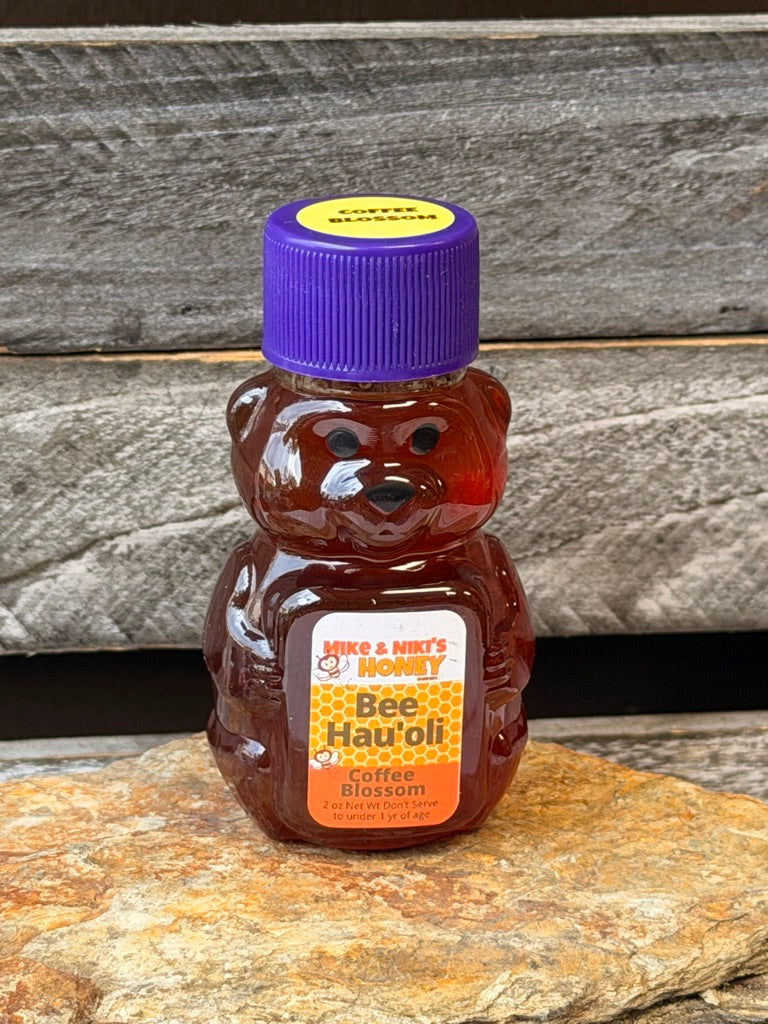 Hawaiian Coffee Blossom Honey 2oz Bear – Bee Hauoli personality purple cap – rare coffee blossom honey