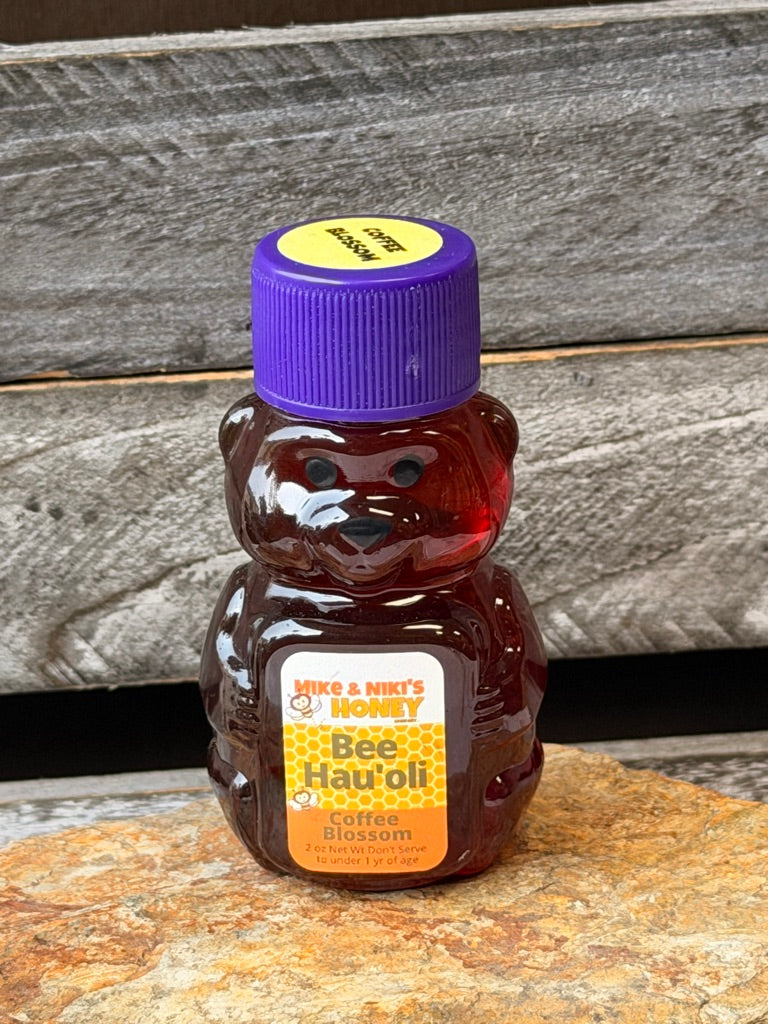Hawaiian Coffee Blossom Honey 2oz Bear – Bee Hauoli label detail – Hawaiian specialty honey