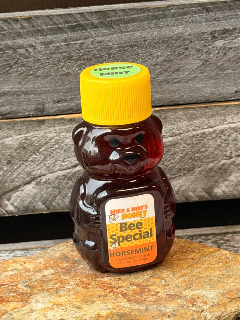 Horsemint Honey 2oz Bear – Bee Special personality yellow cap – wild horsemint blossom honey
