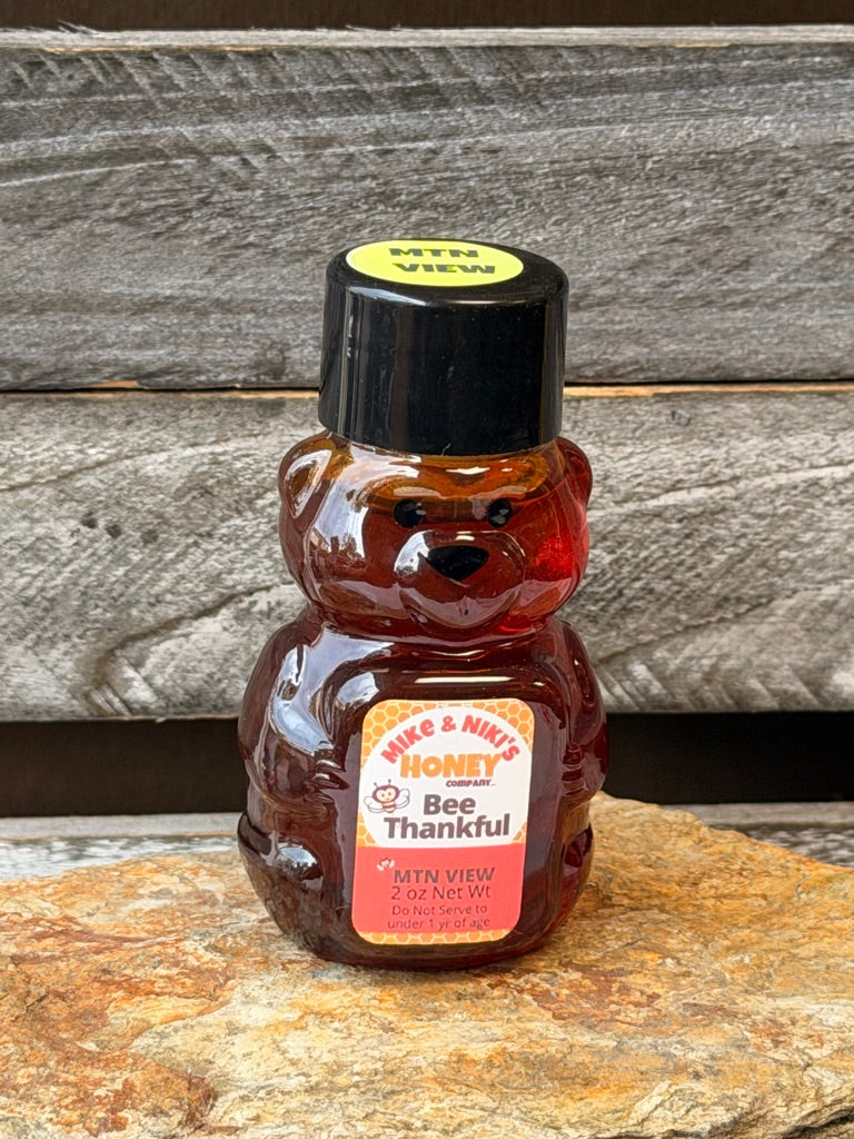 Mountain View Wildflower Honey 2oz Bear – Bee Thankful personality – local Mountain View CA honey