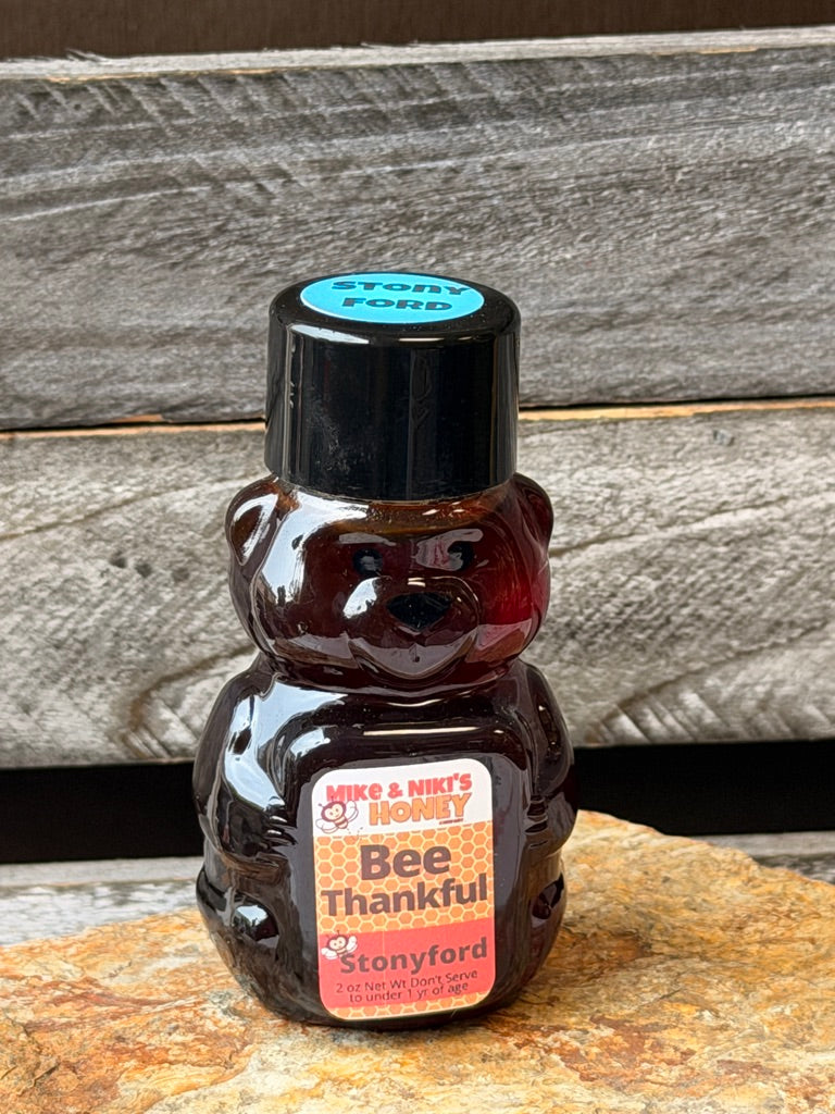 Stonyford Wildflower Honey 2oz Bear – Bee Thankful personality – NorCal Stonyford ranch honey