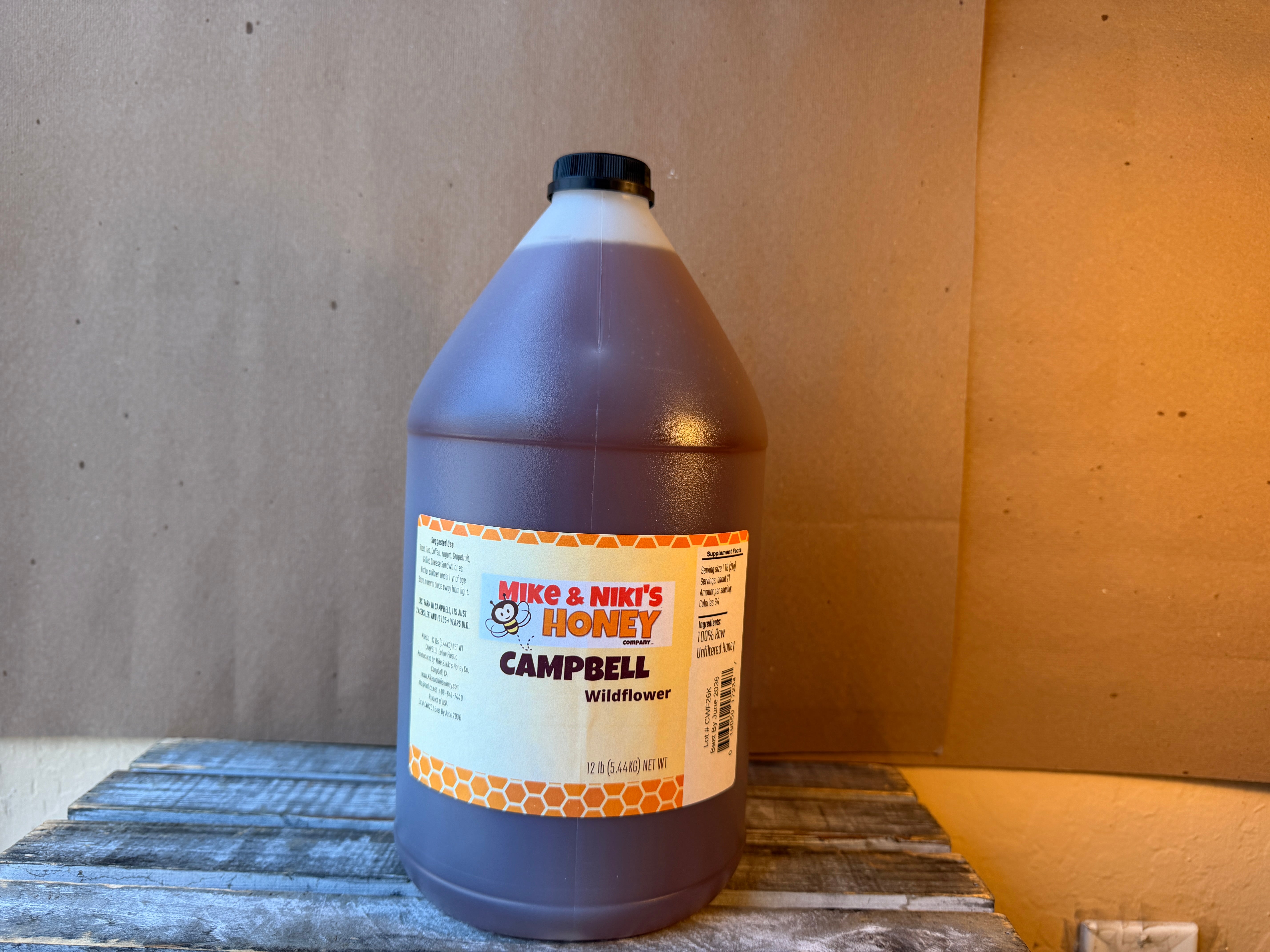 Mike & Niki's Honey Company Campbell Wildflower Honey, 1 gallon (12 lb) pour-able plastic jug