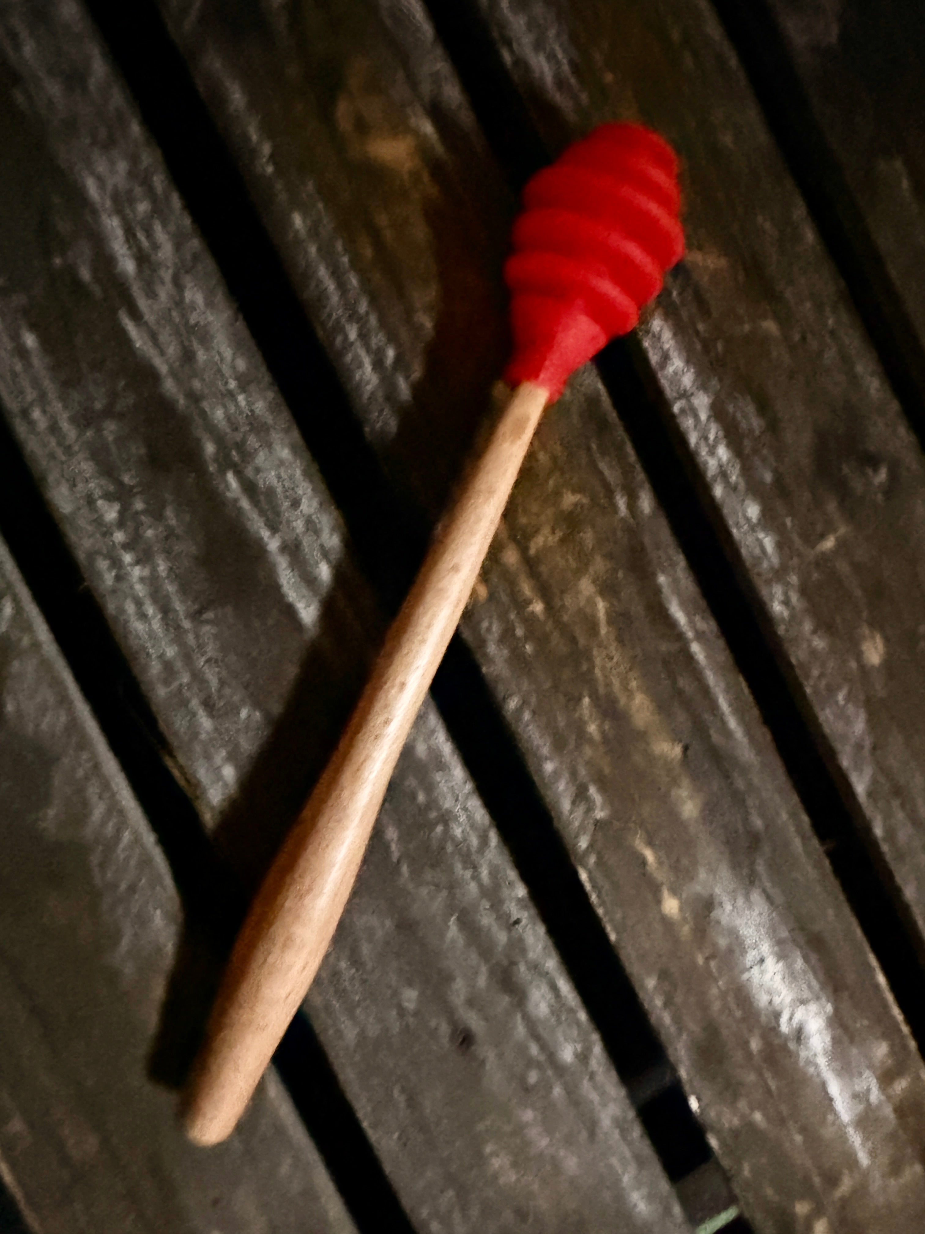 Sage green silicone honey dipper with wood handle