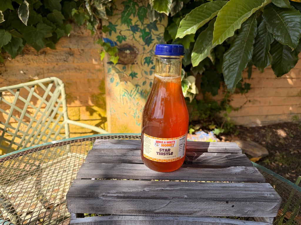 Starthistle Honey glass jar being poured